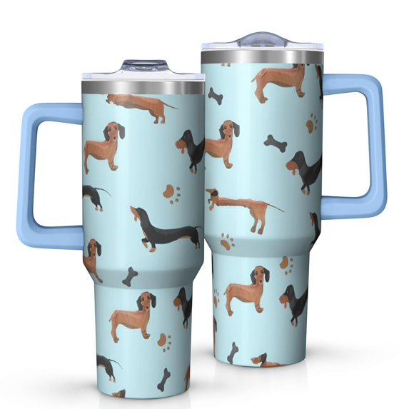 OBREWU Dachshund Footprint Bone-1 Tumbler with Handle and Lid,Dachshund Footprint Bone-1 40oz Double Wall Vacuum Insulated Tumbler,Cups Gift for Women and Men
