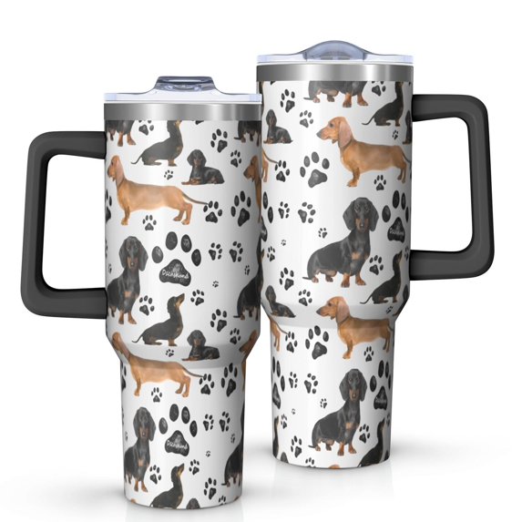 OBREWU Dachshund Footprint Tumbler with Handle and Lid,Dachshund Footprint 40oz Double Wall Vacuum Insulated Tumbler,Cups Gift for Women and Men