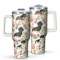 OBREWU Dachshund and Flower Tumbler with Handle and Lid,Dachshund and Flower 40oz Double Wall Vacuum Insulated Tumbler,Cups Gift for Women and Men