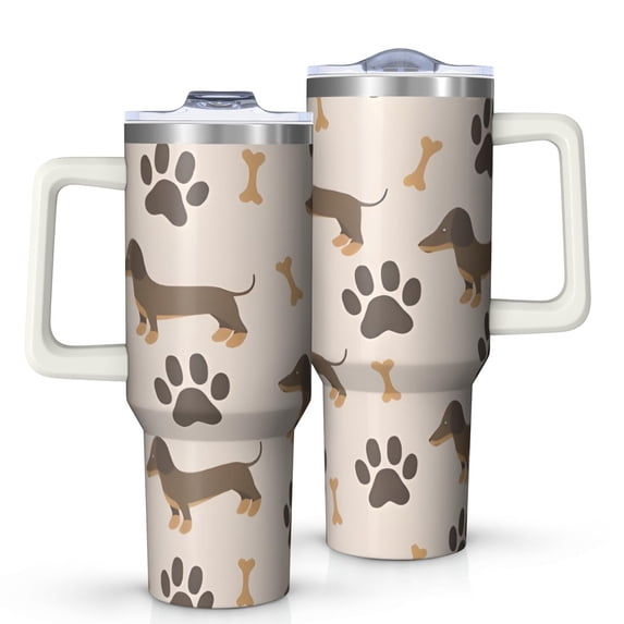 OBREWU Dachshund and Paws Tumbler with Handle and Lid,Dachshund and Paws 40oz Double Wall Vacuum Insulated Tumbler,Cups Gift for Women and Men