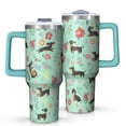 thumbnail image 1 of OBREWU Dachshunds and Flowers Tumbler with Handle and Lid,Dachshunds and Flowers 40oz Double Wall Vacuum Insulated Tumbler,Cups Gift for Women and Men, 1 of 7