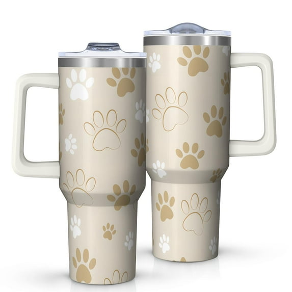 OBREWU Dog Paw Footprint Tumbler with Handle and Lid,Dog Paw Footprint 40oz Double Wall Vacuum Insulated Tumbler,Cups Gift for Women and Men