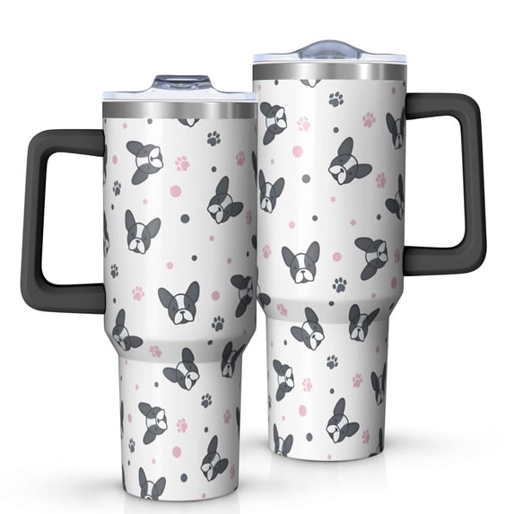 OBREWU French Bulldog Tumbler with Handle and Lid,French Bulldog 40oz Double Wall Vacuum Insulated Tumbler,Cups Gift for Women and Men