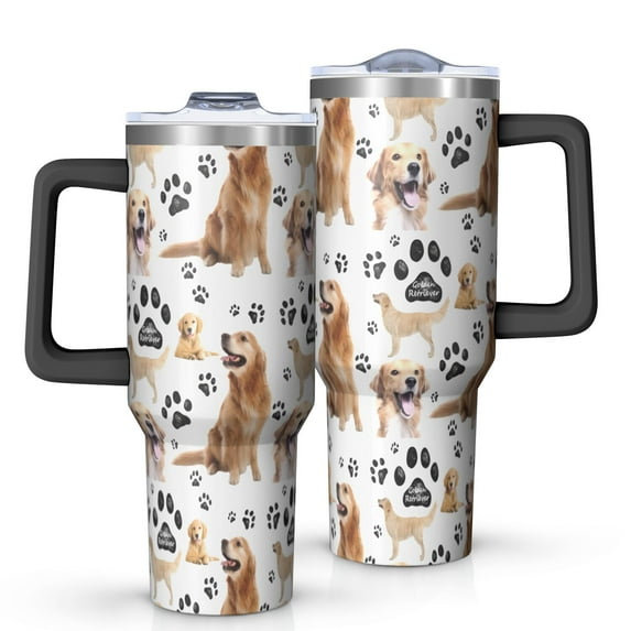 OBREWU Golden Retriever Tumbler with Handle and Lid,Golden Retriever 40oz Double Wall Vacuum Insulated Tumbler,Cups Gift for Women and Men