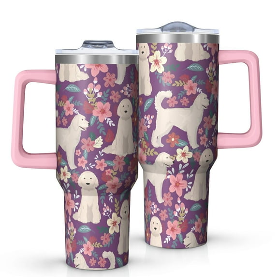 OBREWU Goldendoodle Dog and Flower Floral Tumbler with Handle and Lid,Goldendoodle Dog and Flower Floral 40oz Double Wall Vacuum Insulated Tumbler,Cups Gift for Women and Men