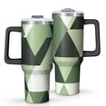 thumbnail image 1 of OBREWU Green and Beige Modern Art Geometric Tumbler with Handle and Lid,Green and Beige Modern Art Geometric 40oz Double Wall Vacuum Insulated Tumbler,Cups Gift for Women and Men, 1 of 7