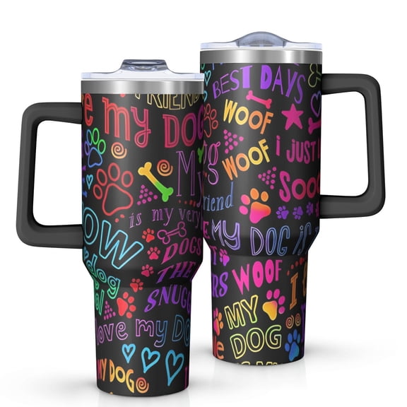 OBREWU I Love My Dogs Art Tumbler with Handle and Lid,I Love My Dogs Art 40oz Double Wall Vacuum Insulated Tumbler,Cups Gift for Women and Men