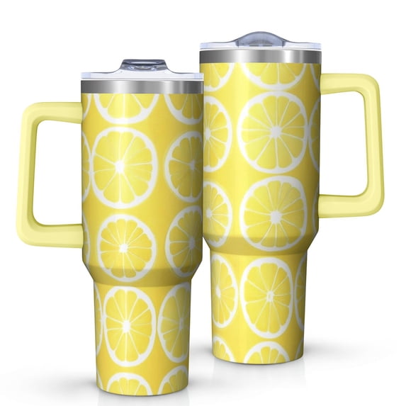 OBREWU Lemon Tumbler with Handle and Lid,Lemon 40oz Double Wall Vacuum Insulated Tumbler,Cups Gift for Women and Men