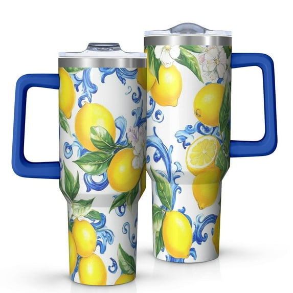 OBREWU Lemon Tumbler with Handle and Lid,Lemon 40oz Double Wall Vacuum Insulated Tumbler,Cups Gift for Women and Men