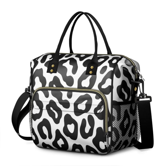 OBREWU Leopard Print Pattern Women's Insulated Leakproof Large Lunch Bag, Oxford Cloth