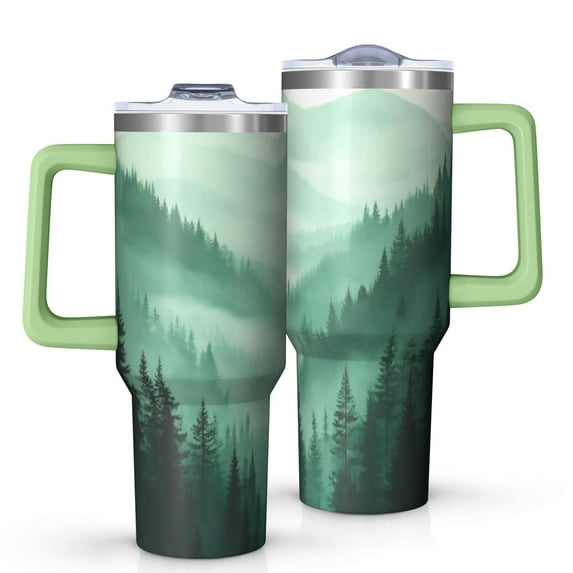 OBREWU Misty Forest Landscape Tumbler with Handle and Lid,Misty Forest Landscape 40oz Double Wall Vacuum Insulated Tumbler,Cups Gift for Women and Men