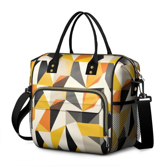 OBREWU Modern Art Geometric Women's Insulated Leakproof Large Lunch Bag, Oxford Cloth