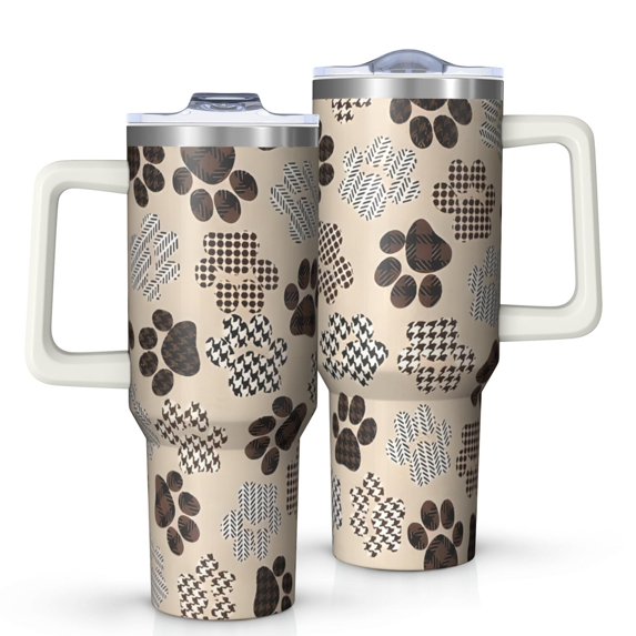 OBREWU Paw Print Tumbler with Handle and Lid,Paw Print 40oz Double Wall Vacuum Insulated Tumbler,Cups Gift for Women and Men