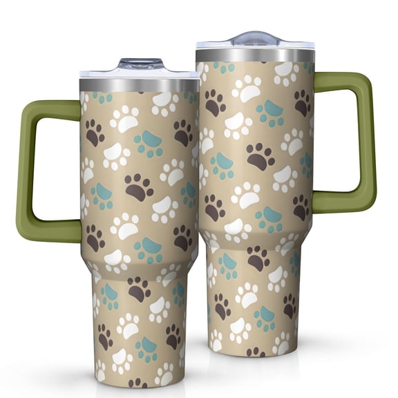 OBREWU Paw Prints Tumbler with Handle and Lid,Paw Prints 40oz Double Wall Vacuum Insulated Tumbler,Cups Gift for Women and Men