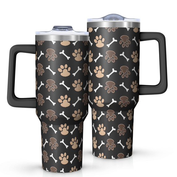 OBREWU Paw Prints and Bones Tumbler with Handle and Lid,Paw Prints and Bones 40oz Double Wall Vacuum Insulated Tumbler,Cups Gift for Women and Men