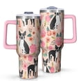 thumbnail image 1 of OBREWU Pink Boston Terrier and Flower Tumbler with Handle and Lid,Pink Boston Terrier and Flower 40oz Double Wall Vacuum Insulated Tumbler,Cups Gift for Women and Men, 1 of 7