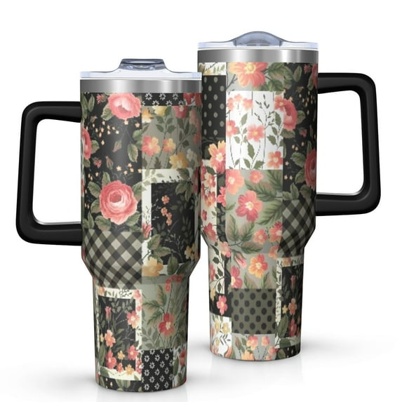 OBREWU Pioneer Flower Tumbler with Handle and Lid,40oz Pioneer Flower Double Wall Vacuum Insulated Tumbler,Pioneer Flower Cups Gift for Women and Men
