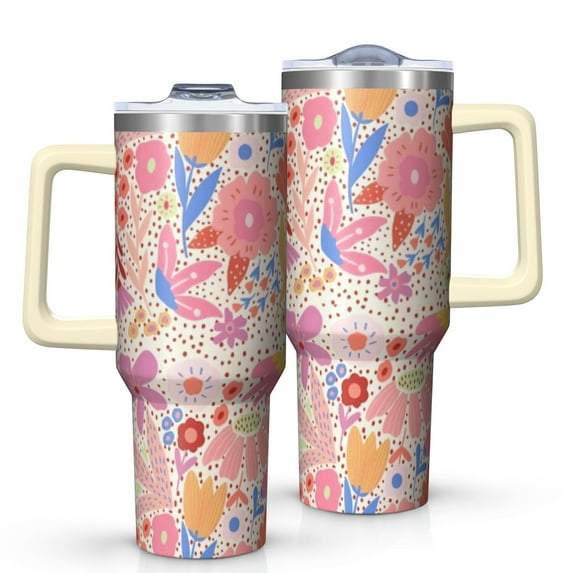 OBREWU Pioneer Flower Tumbler with Handle and Lid,40oz Pioneer Flower Double Wall Vacuum Insulated Tumbler,Pioneer Flower Cups Gift for Women and Men