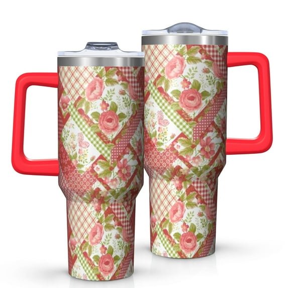 OBREWU Pioneer Flower Tumbler with Handle and Lid,40oz Pioneer Flower Double Wall Vacuum Insulated Tumbler,Pioneer Flower Cups Gift for Women and Men