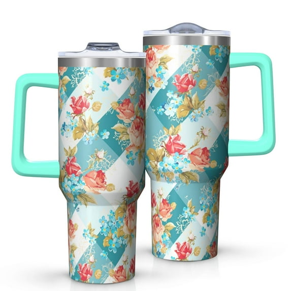 OBREWU Pioneer Flower Tumbler with Handle and Lid,40oz Pioneer Flower Double Wall Vacuum Insulated Tumbler,Pioneer Flower Cups Gift for Women and Men