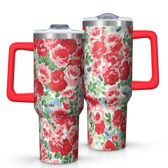 OBREWU Pioneer Flower Tumbler with Handle and Lid,40oz Pioneer Flower Double Wall Vacuum Insulated Tumbler,Pioneer Flower Cups Gift for Women and Men