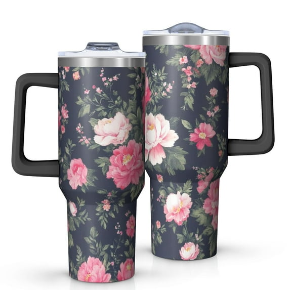 OBREWU Pioneer Flower Tumbler with Handle and Lid,Pioneer Flower 40oz Double Wall Vacuum Insulated Tumbler,Cups Gift for Women and Men