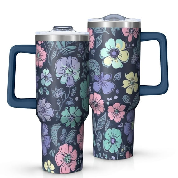 OBREWU Pioneer Flower Tumbler with Handle and Lid,Pioneer Flower 40oz Double Wall Vacuum Insulated Tumbler,Cups Gift for Women and Men