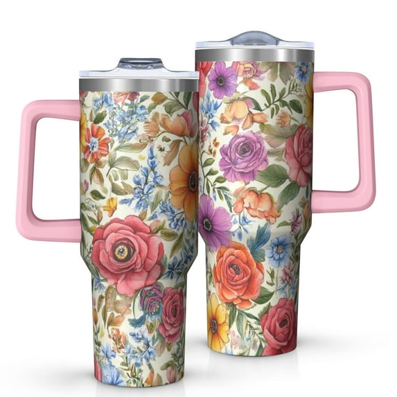 OBREWU Pioneer Flower Tumbler with Handle and Lid,Pioneer Flower 40oz Double Wall Vacuum Insulated Tumbler,Cups Gift for Women and Men