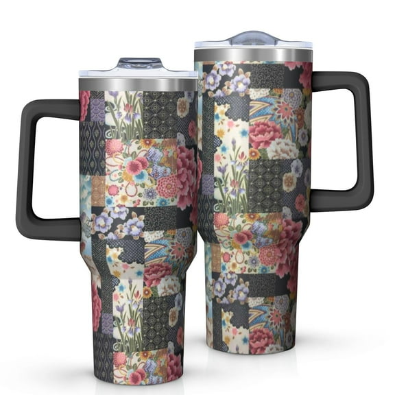 OBREWU Pioneer Flower Tumbler with Handle and Lid,Pioneer Flower 40oz Double Wall Vacuum Insulated Tumbler,Cups Gift for Women and Men
