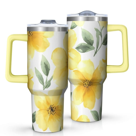 OBREWU Pioneer Flower Tumbler with Handle and Lid,Pioneer Flower 40oz Double Wall Vacuum Insulated Tumbler,Cups Gift for Women and Men