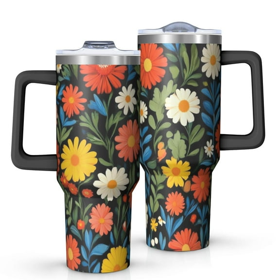 OBREWU Pioneer Flower Tumbler with Handle and Lid,Pioneer Flower 40oz Double Wall Vacuum Insulated Tumbler,Cups Gift for Women and Men