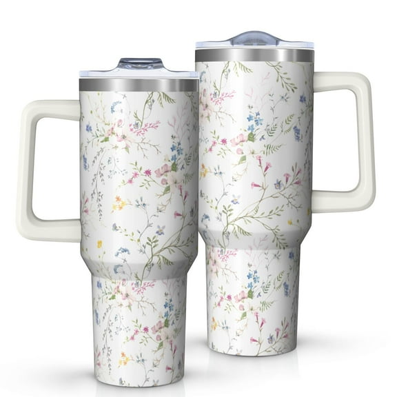 OBREWU Pioneer Flower Tumbler with Handle and Lid,Pioneer Flower 40oz Double Wall Vacuum Insulated Tumbler,Cups Gift for Women and Men