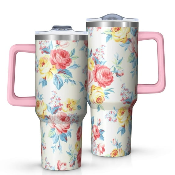 OBREWU Pioneer Flower Tumbler with Handle and Lid,Pioneer Flower 40oz Double Wall Vacuum Insulated Tumbler,Cups Gift for Women and Men