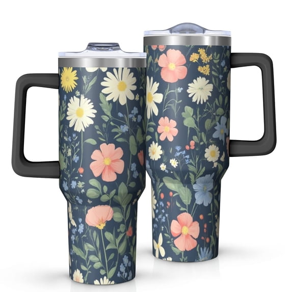 OBREWU Pioneer Flower Tumbler with Handle and Lid,Pioneer Flower 40oz Double Wall Vacuum Insulated Tumbler,Cups Gift for Women and Men