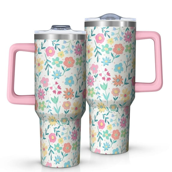 OBREWU Pioneer Flower Tumbler with Handle and Lid,Pioneer Flower 40oz Double Wall Vacuum Insulated Tumbler,Cups Gift for Women and Men