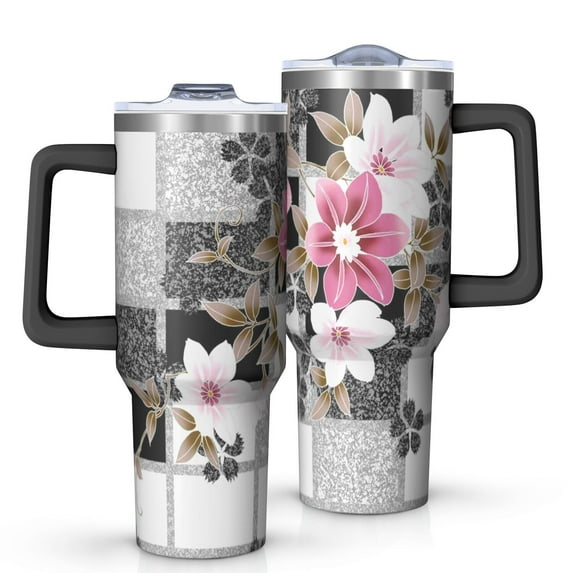 OBREWU Pioneer Flower Tumbler with Handle and Lid,Pioneer Flower 40oz Double Wall Vacuum Insulated Tumbler,Cups Gift for Women and Men