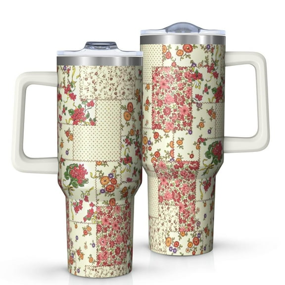 OBREWU Pioneer Flower Tumbler with Handle and Lid,Pioneer Flower 40oz Double Wall Vacuum Insulated Tumbler,Cups Gift for Women and Men