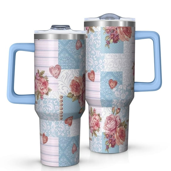 OBREWU Pioneer Flower Tumbler with Handle and Lid,Pioneer Flower 40oz Double Wall Vacuum Insulated Tumbler,Cups Gift for Women and Men