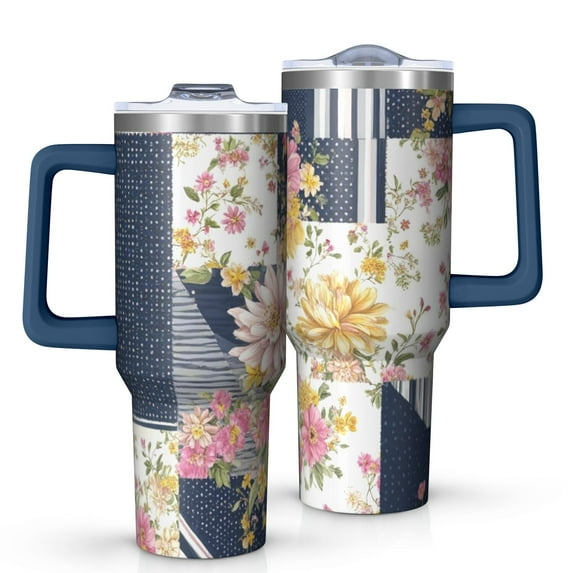 OBREWU Pioneer Flower Tumbler with Handle and Lid,Pioneer Flower 40oz Double Wall Vacuum Insulated Tumbler,Cups Gift for Women and Men