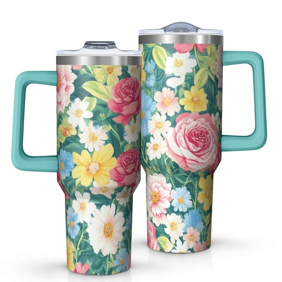 OBREWU Pioneer Flower Tumbler with Handle and Lid,Pioneer Flower 40oz Double Wall Vacuum Insulated Tumbler,Cups Gift for Women and Men