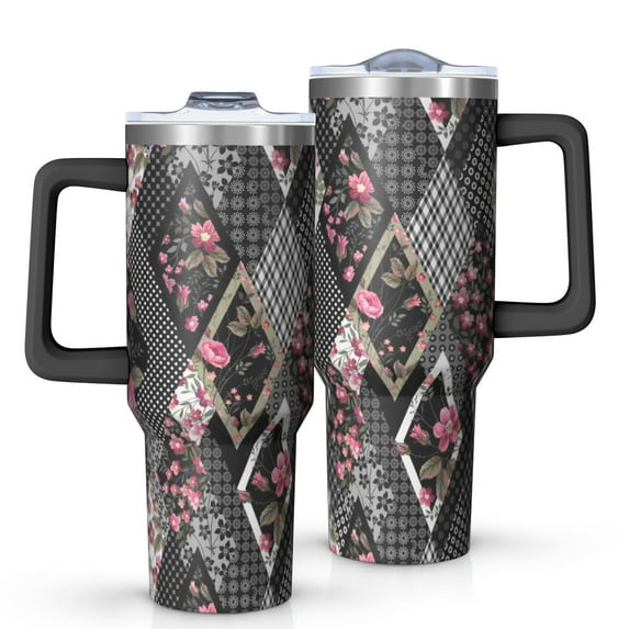 OBREWU Pioneer Flower Tumbler with Handle and Lid,Pioneer Flower 40oz Double Wall Vacuum Insulated Tumbler,Cups Gift for Women and Men