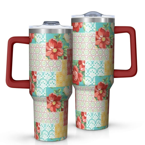 OBREWU Pioneer Flower Tumbler with Handle and Lid,Pioneer Flower 40oz Double Wall Vacuum Insulated Tumbler,Cups Gift for Women and Men