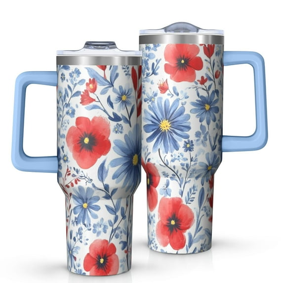 OBREWU Pioneer Flower Tumbler with Handle and Lid,Pioneer Flower 40oz Double Wall Vacuum Insulated Tumbler,Cups Gift for Women and Men