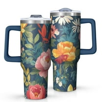 OBREWU Pioneer Flower Tumbler with Handle and Lid,Pioneer Flower 40oz Double Wall Vacuum Insulated Tumbler,Cups Gift for Women and Men