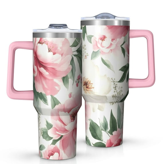 OBREWU Pioneer Flower Tumbler with Handle and Lid,Pioneer Flower 40oz Double Wall Vacuum Insulated Tumbler,Cups Gift for Women and Men