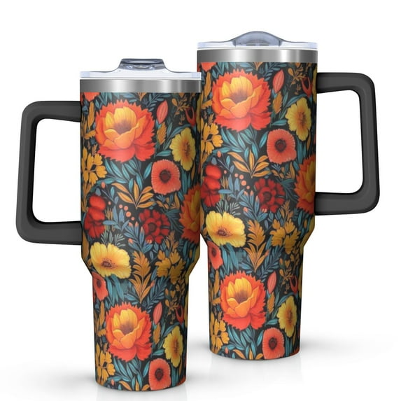 OBREWU Pioneer Flower Tumbler with Handle and Lid,Pioneer Flower 40oz Double Wall Vacuum Insulated Tumbler,Cups Gift for Women and Men