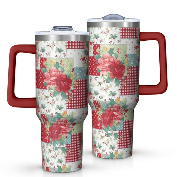OBREWU Pioneer Flower Tumbler with Handle and Lid,Pioneer Flower 40oz Double Wall Vacuum Insulated Tumbler,Cups Gift for Women and Men