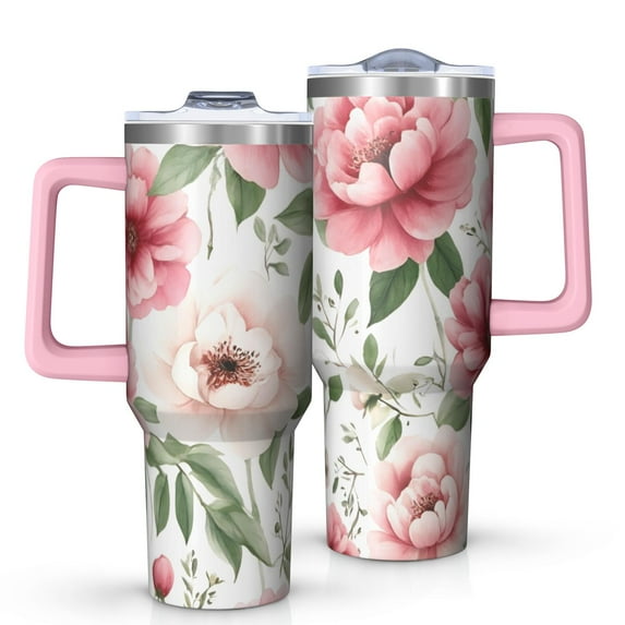 OBREWU Pioneer Flower Tumbler with Handle and Lid,Pioneer Flower 40oz Double Wall Vacuum Insulated Tumbler,Cups Gift for Women and Men