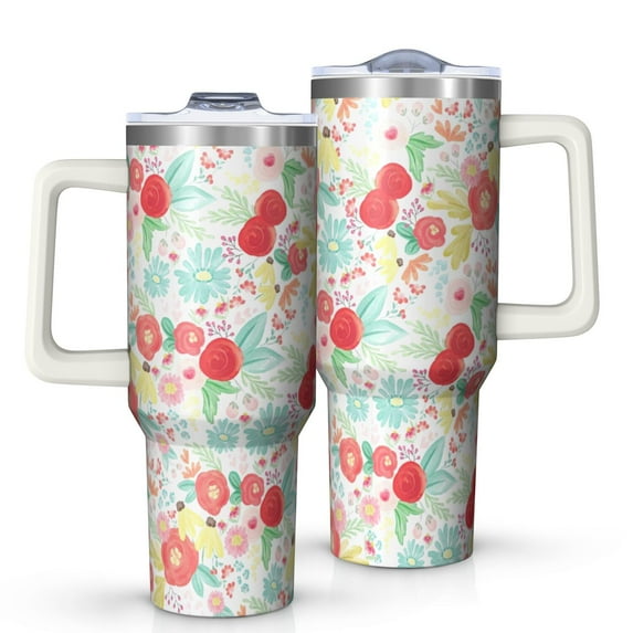 OBREWU Pioneer Flower Tumbler with Handle and Lid,Pioneer Flower 40oz Double Wall Vacuum Insulated Tumbler,Cups Gift for Women and Men