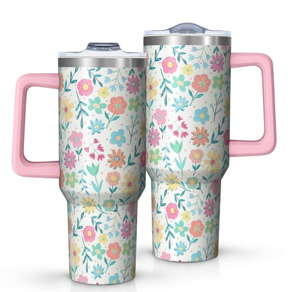 OBREWU Pioneer Flower Tumbler with Handle and Lid,Pioneer Flower 40oz Double Wall Vacuum Insulated Tumbler,Cups Gift for Women and Men